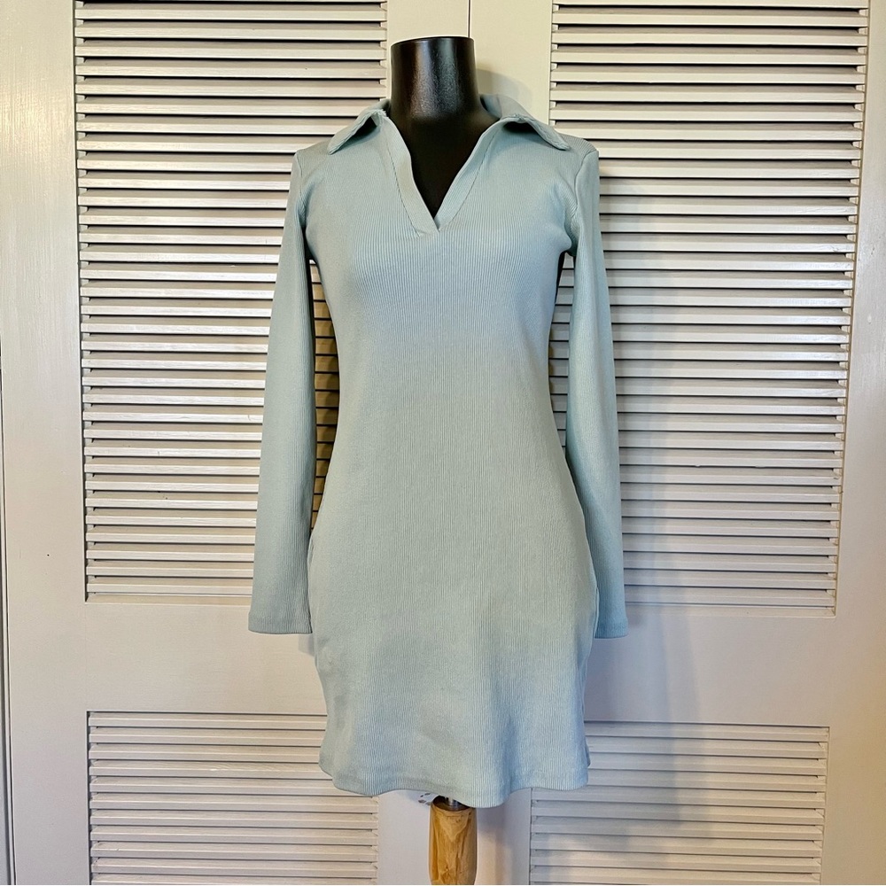 Nasty Gal Sage V Neck Collar Ribbed Dress - Picture 8 of 8